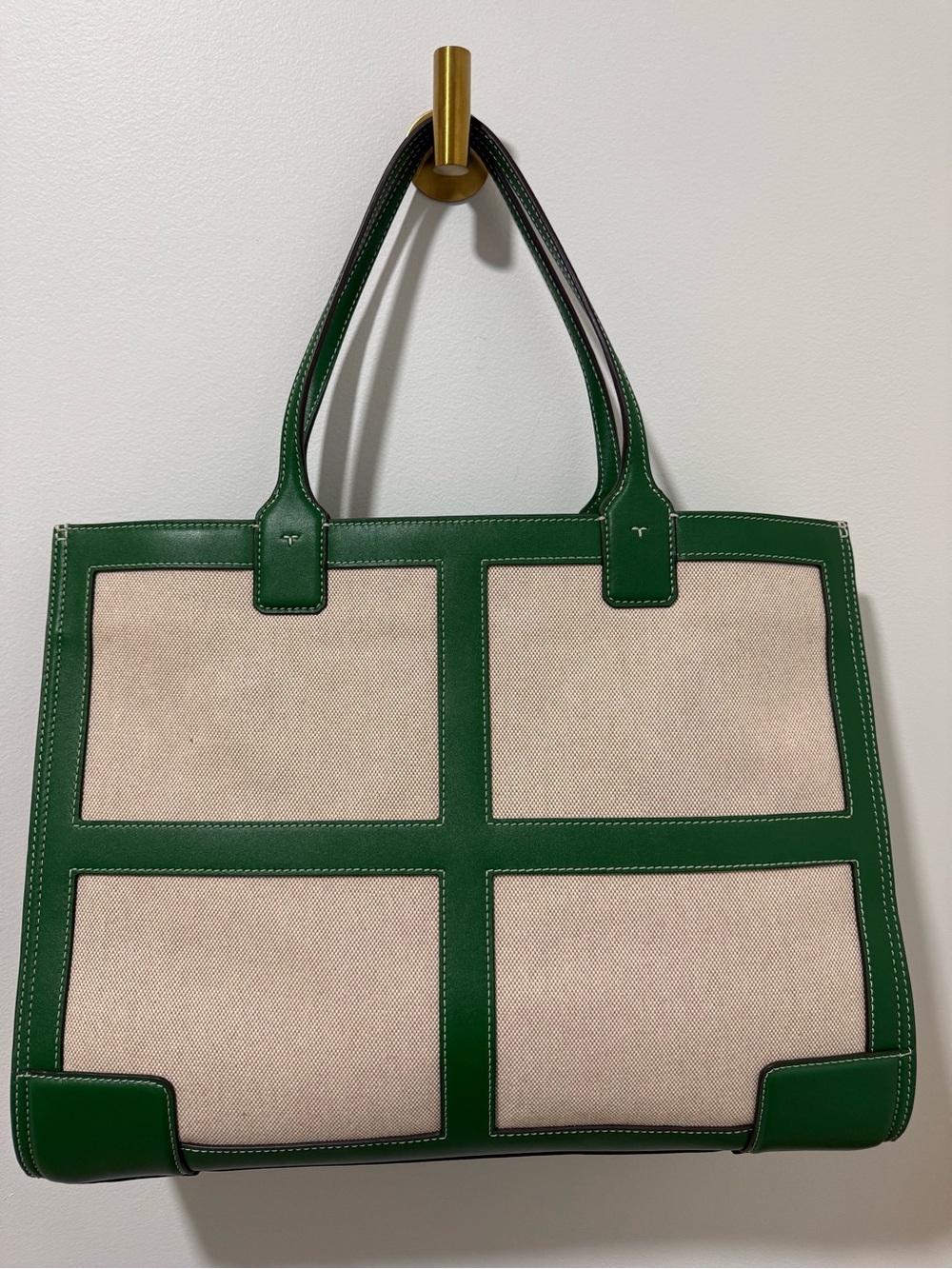 Tory Burch canvas and leather green and neutral oversized - Picture 5 of 6